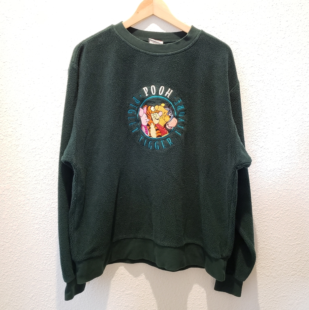 Vintage Disney's Winnie the Pooh Embroidered Fleece Sweatshirt Men's sz S Green